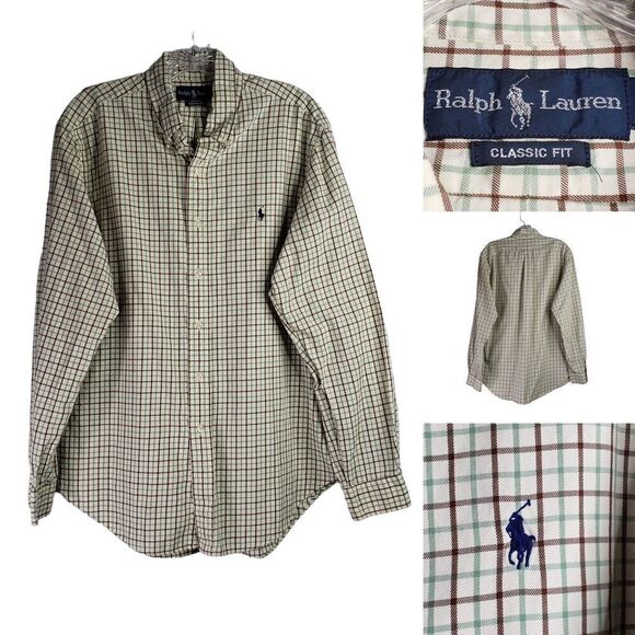 Polo Ralph Lauren Oxford Mens Large Multi Neutral Check LS Button Down Shirt - Picture 1 of 11